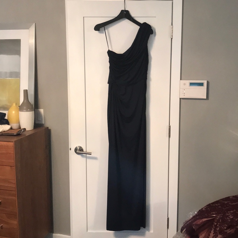 Navy formal one shoulder dress